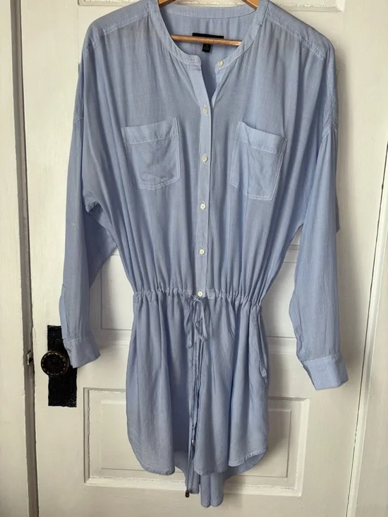 BANANA REPUBLIC BUTTON FRONT COLLARLESS SHIRT DRESS - Picture 1 of 7